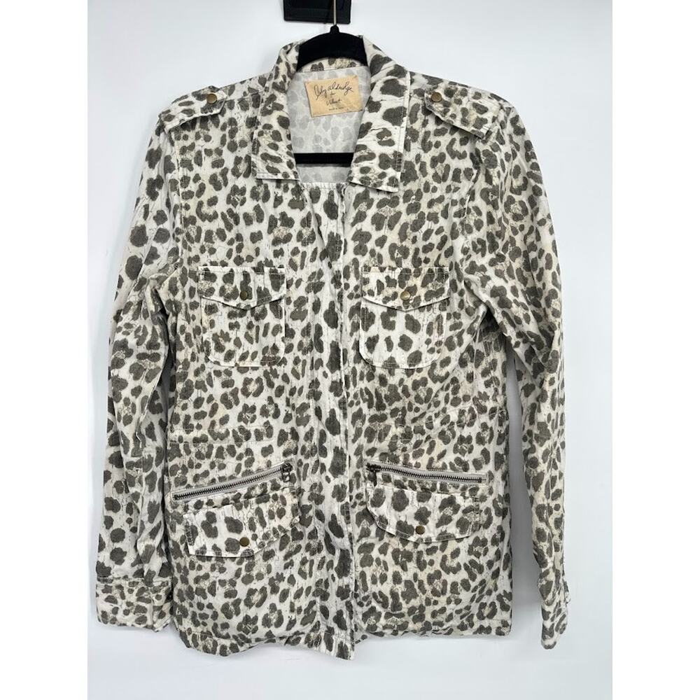 Lily Aldridge Jacket Womens Medium Leopard Animal Print Coat Military Tactical
